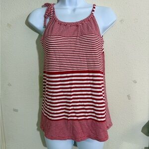 Lacoste Women Red White Striped Halter Top SZ 36 Sleeveless Top with tie Summer